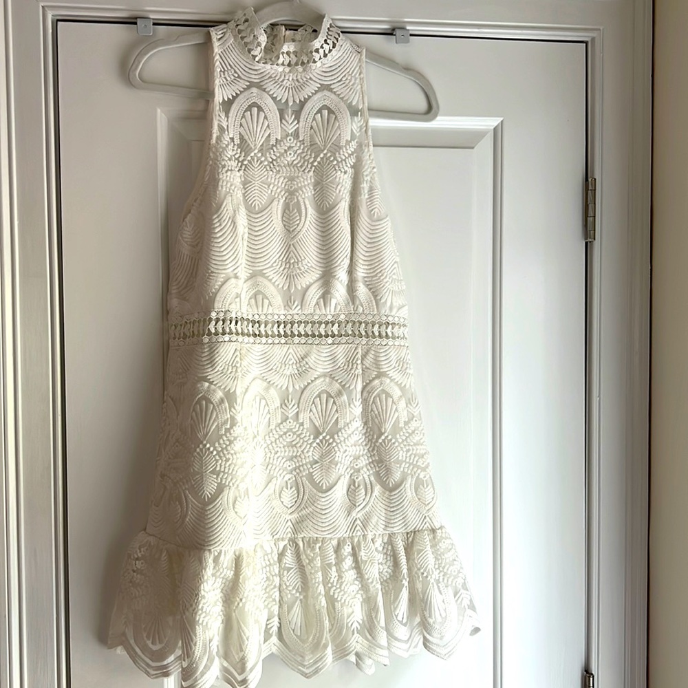 High Neck White Lace Dress
